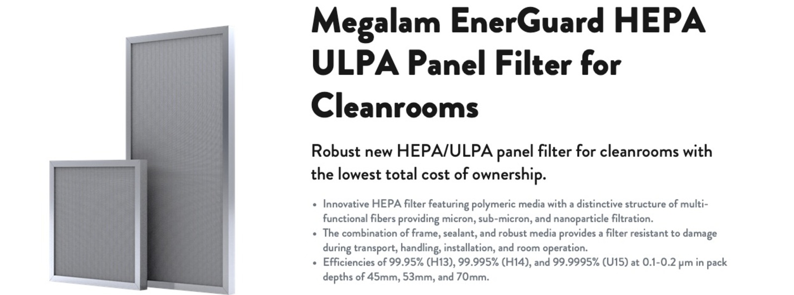Megalam EnerGuard HEPA ULPA Panel Filter for Cleanrooms
