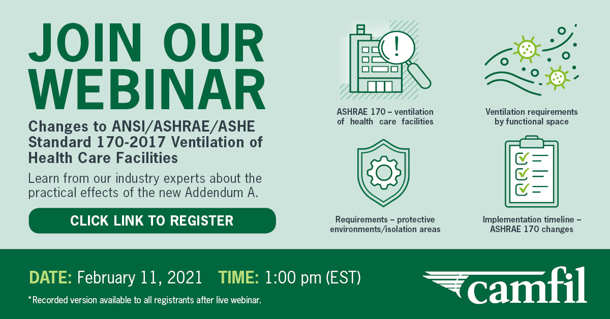 Air Filtration Expert Explains New ASHRAE Recommendations for Healthcare Facilities in Free Webinar, February 11