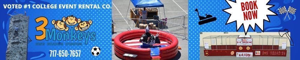 3 monkey inflatables Back to College Events