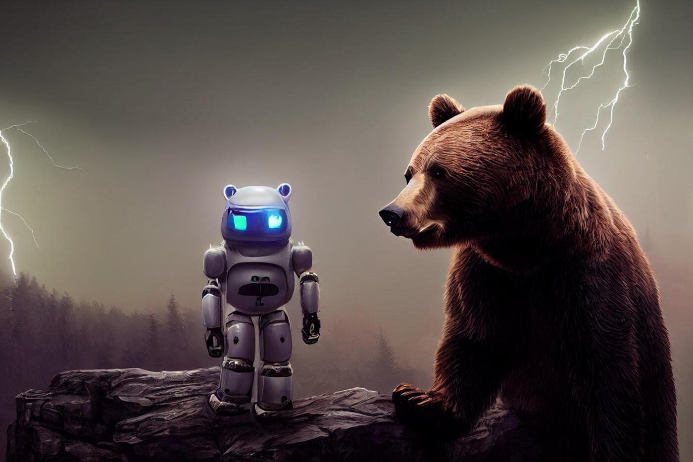 A Bear and a Robot have an intriguing conversation