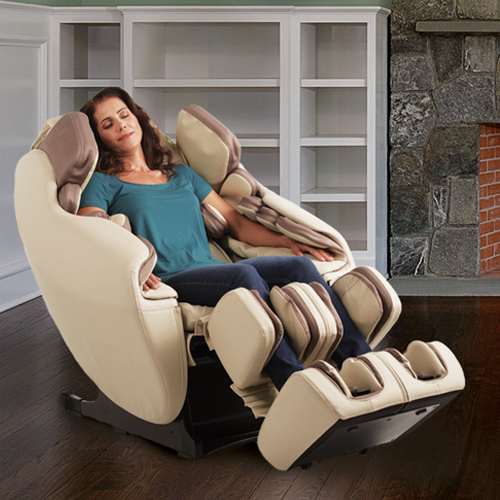 Woman relaxing in massage chair