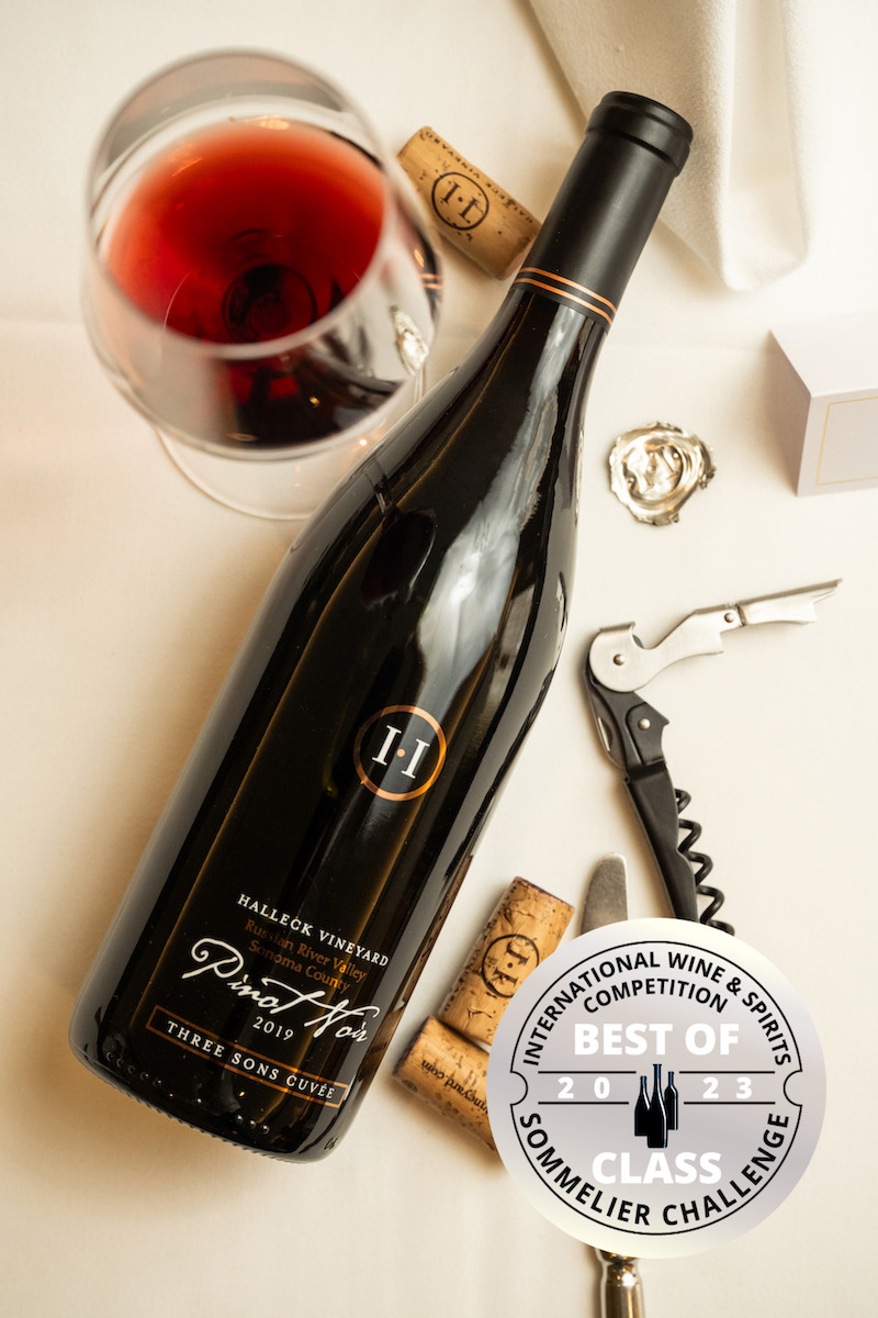 Halleck Vineyard Three Sons Russian River Valley Pinot Noir judged best Pinot Noir in America at the 2023 Sommelier Challenge.