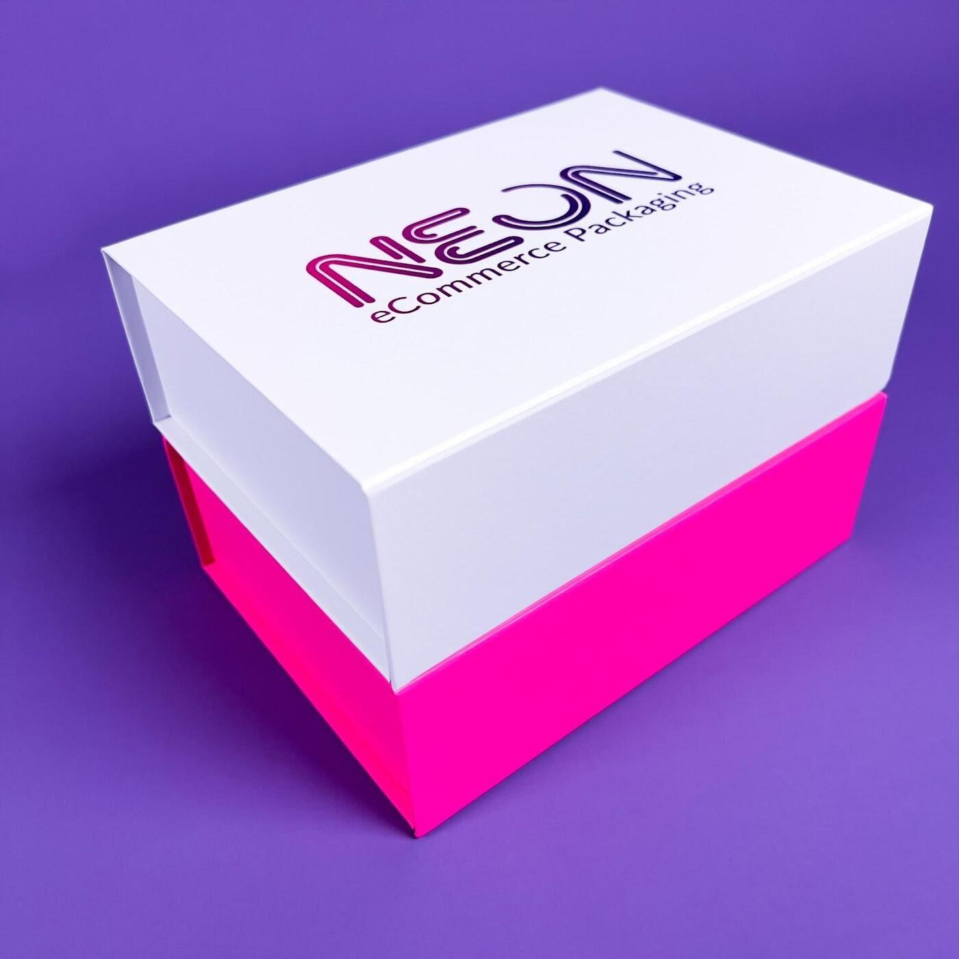 Custom Premium Magnetic Gift Box Printed Branded Personalised Logo Brand High-end Luxury NEON PINK and White Boxes