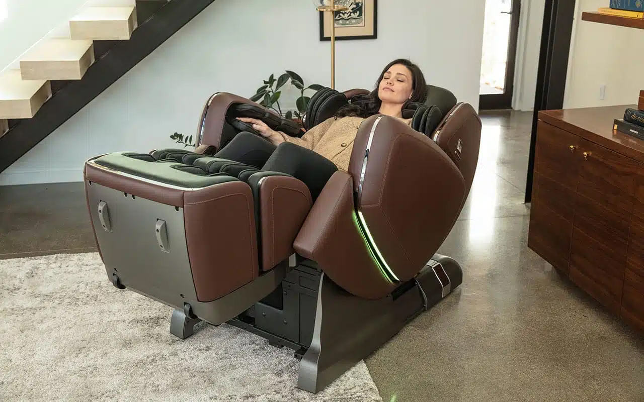 woman in home massage chair
