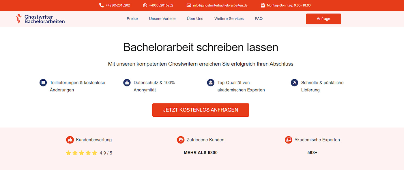 Ghostwriter Bachelorarbeiten is a premier academic ghostwriting service based in Dresden, Germany. It offers writing support for students across various disciplines.