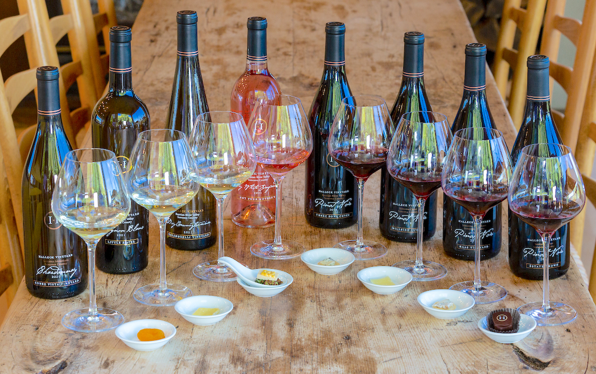 Eight glass wine tasting with food pairings at Halleck Vineyard