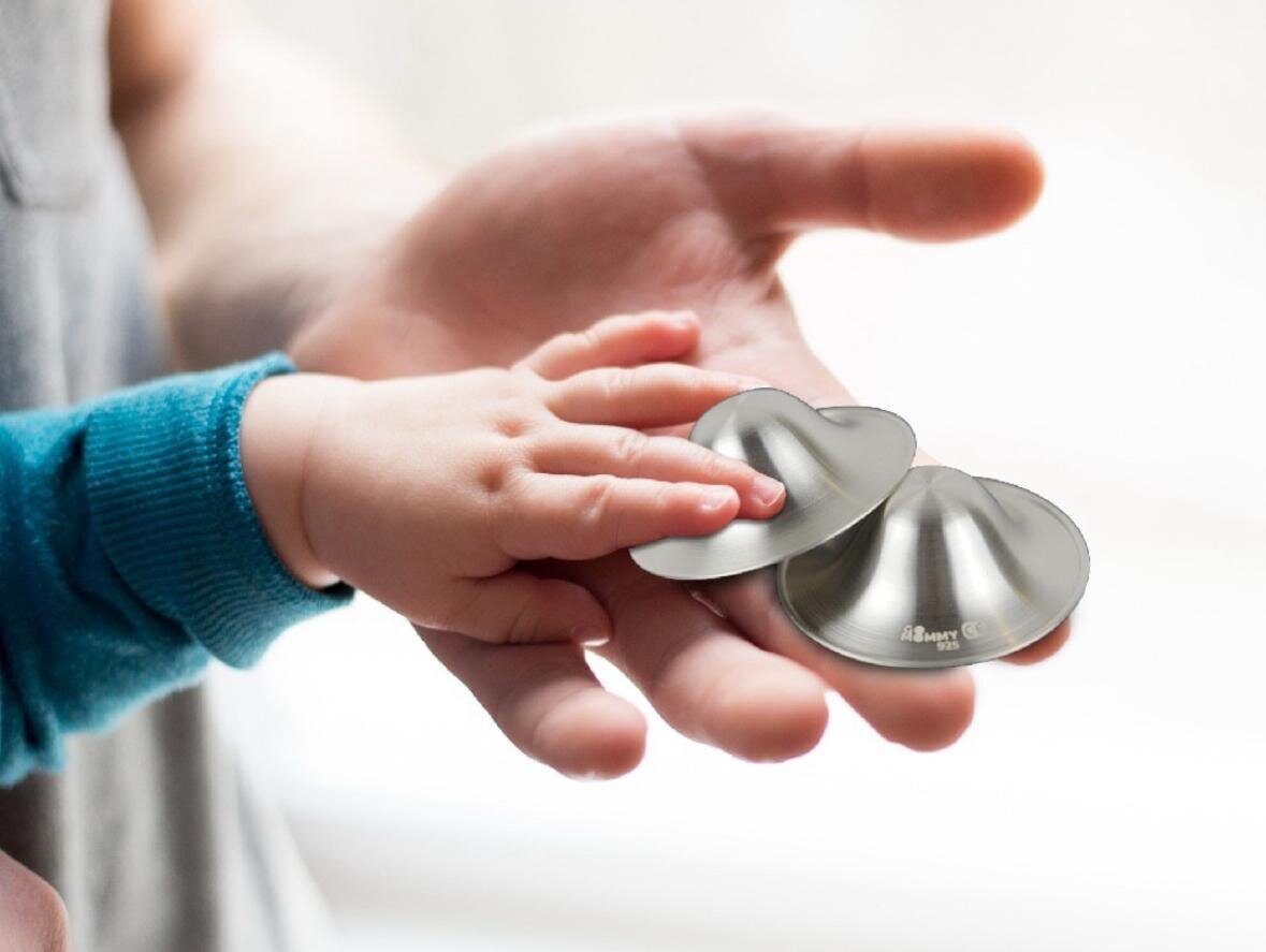 silver nipple covers or silver nursing cups for breastfeeding mothers