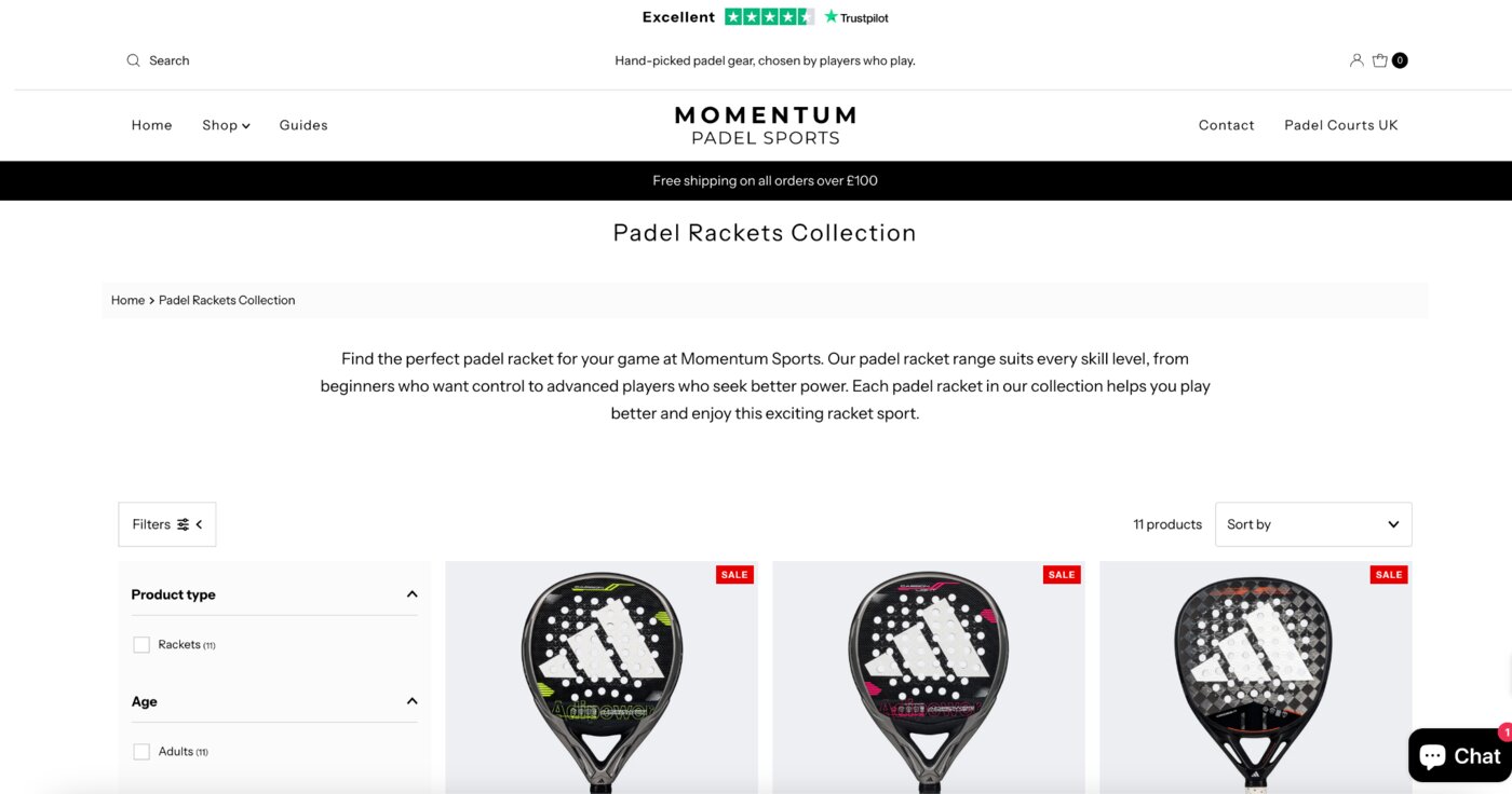 Momentum Padel Sports is a UK specialist retailer dedicated to padel equipment and education.