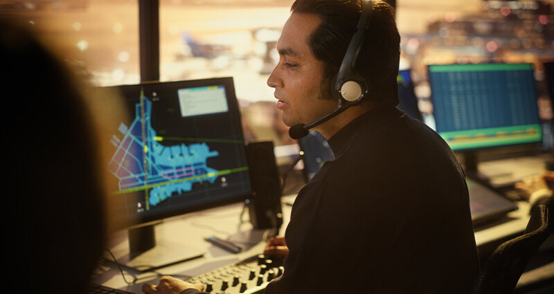 air traffic controller in airport tower