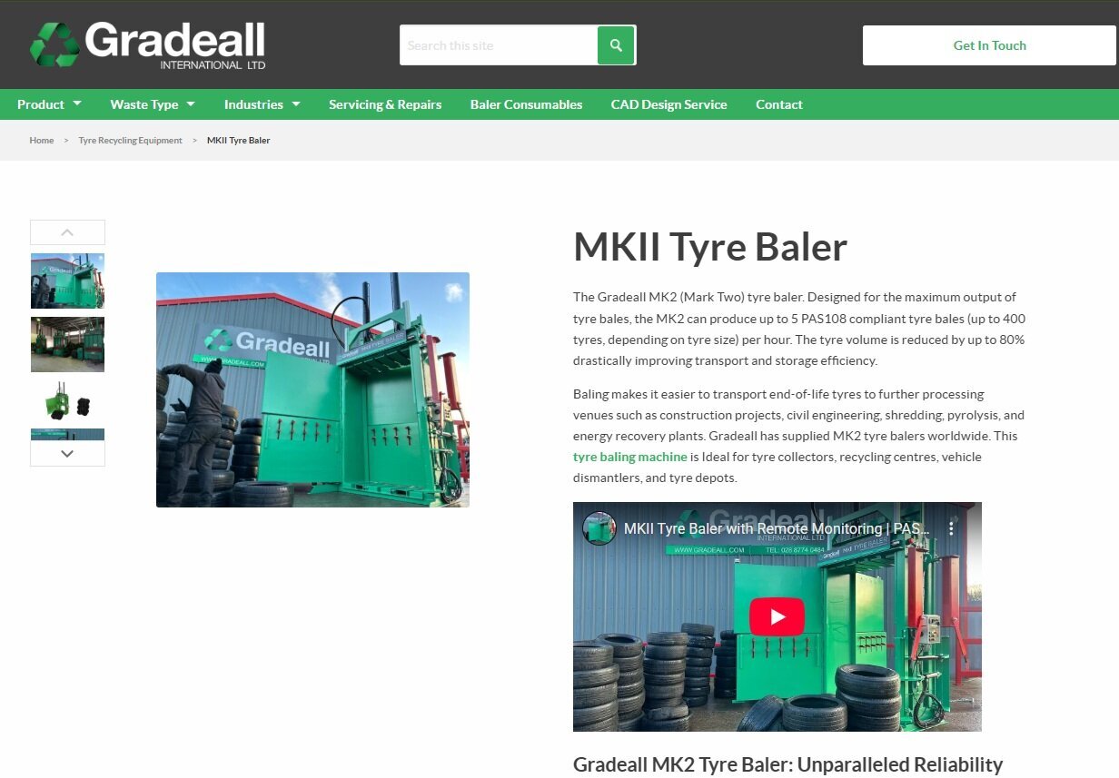 Gradeall International Ltd is a manufacturer of tyre recycling equipment and waste management machinery based in Northern Ireland.