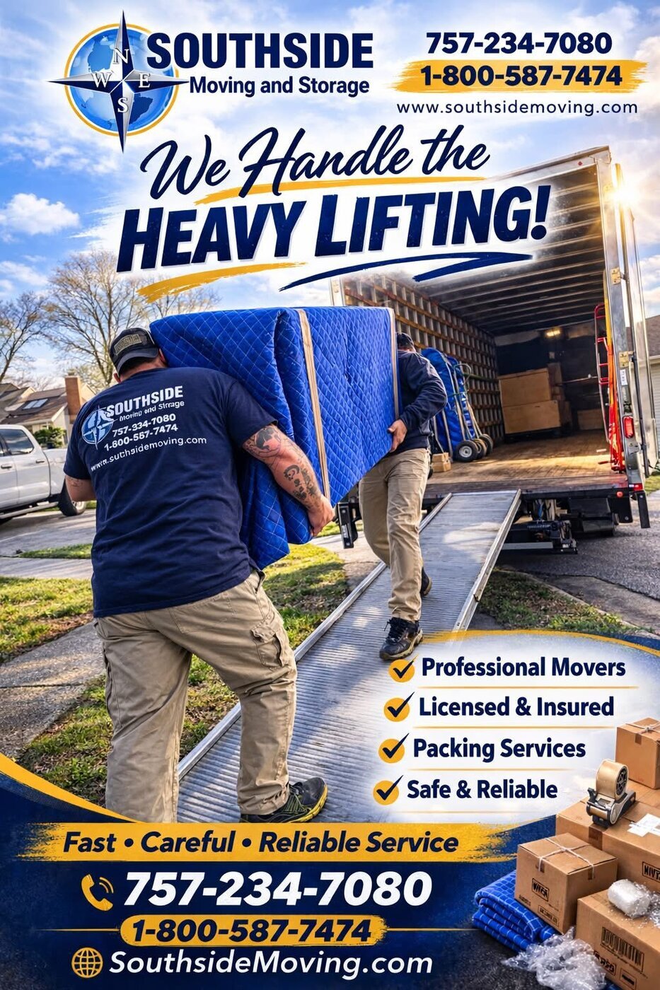 Southside Moving and Storage is a professional moving company serving Norfolk, Virginia Beach, Chesapeake, Portsmouth, Suffolk, Newport News, and Hampton, VA.