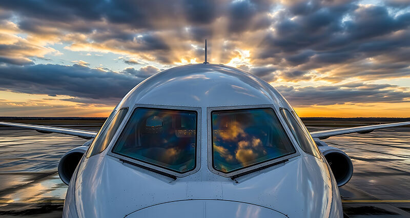 aircraft exterior at sunset