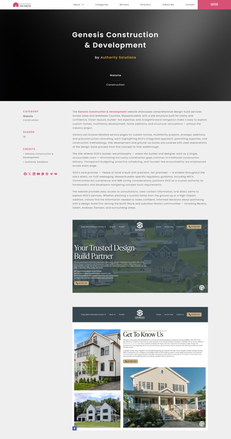 Genesis Construction and Development is a design-build general contractor serving the North Shore and suburban Boston communities of Essex and Middlesex Counties, Massachusetts.