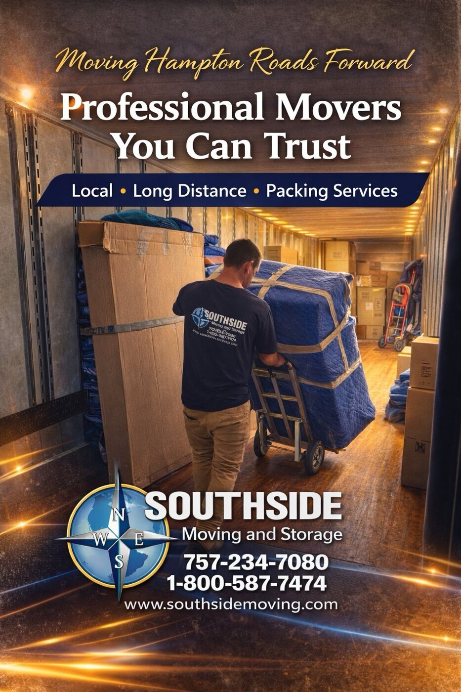 Southside Moving & Storage helps individuals, families, seniors, military customers, and businesses relocate throughout Hampton Roads.