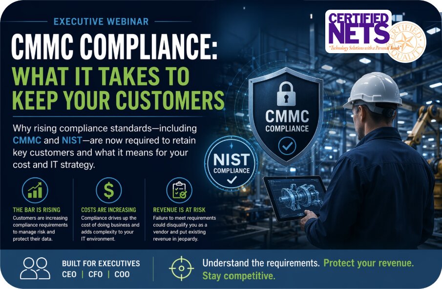 Certiﬁed NETS provides managed IT services, cybersecurity consulting, compliance consulting, Microsoft 365 management, cloud services, and strategic technology guidance for businesses throughout the St. Louis region.