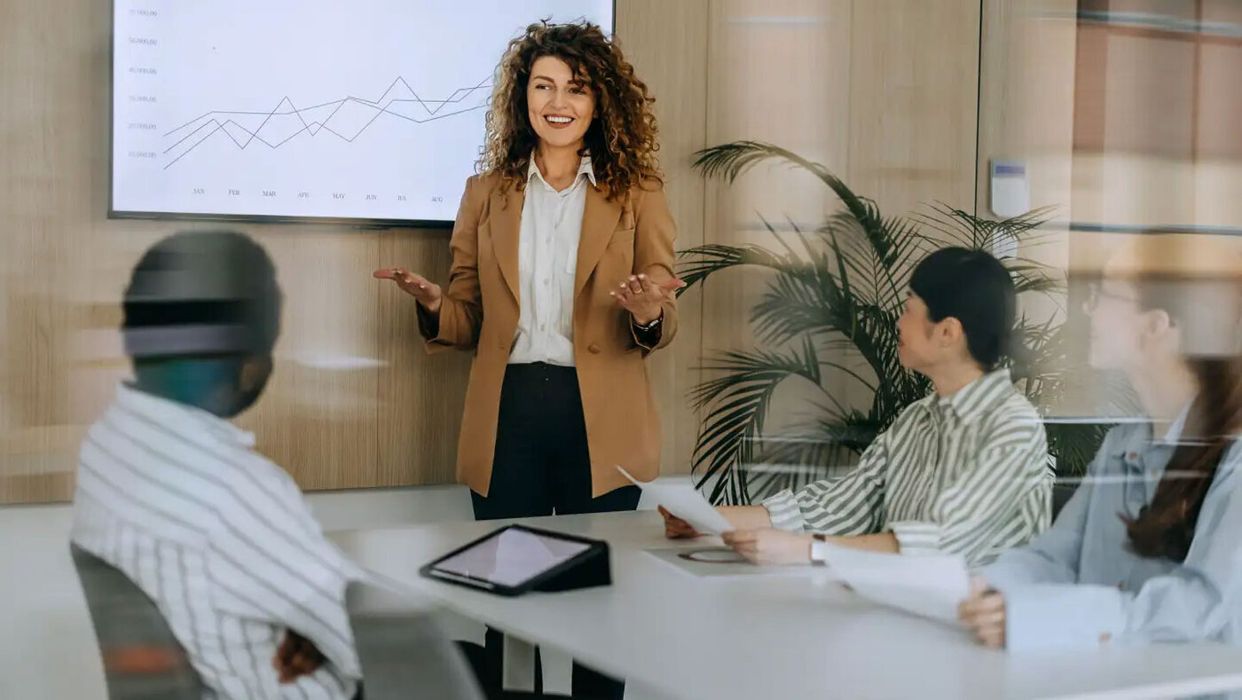 Woman delivers business pitch