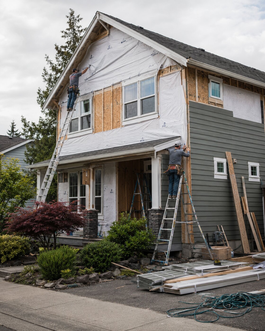 KV Construction LLC is a family-owned and owner-operated Western Washington siding contractor specializing in full siding replacement, James Hardie and fiber cement siding, exterior dry rot correction, window replacement, and lead-safe exterior renovation.