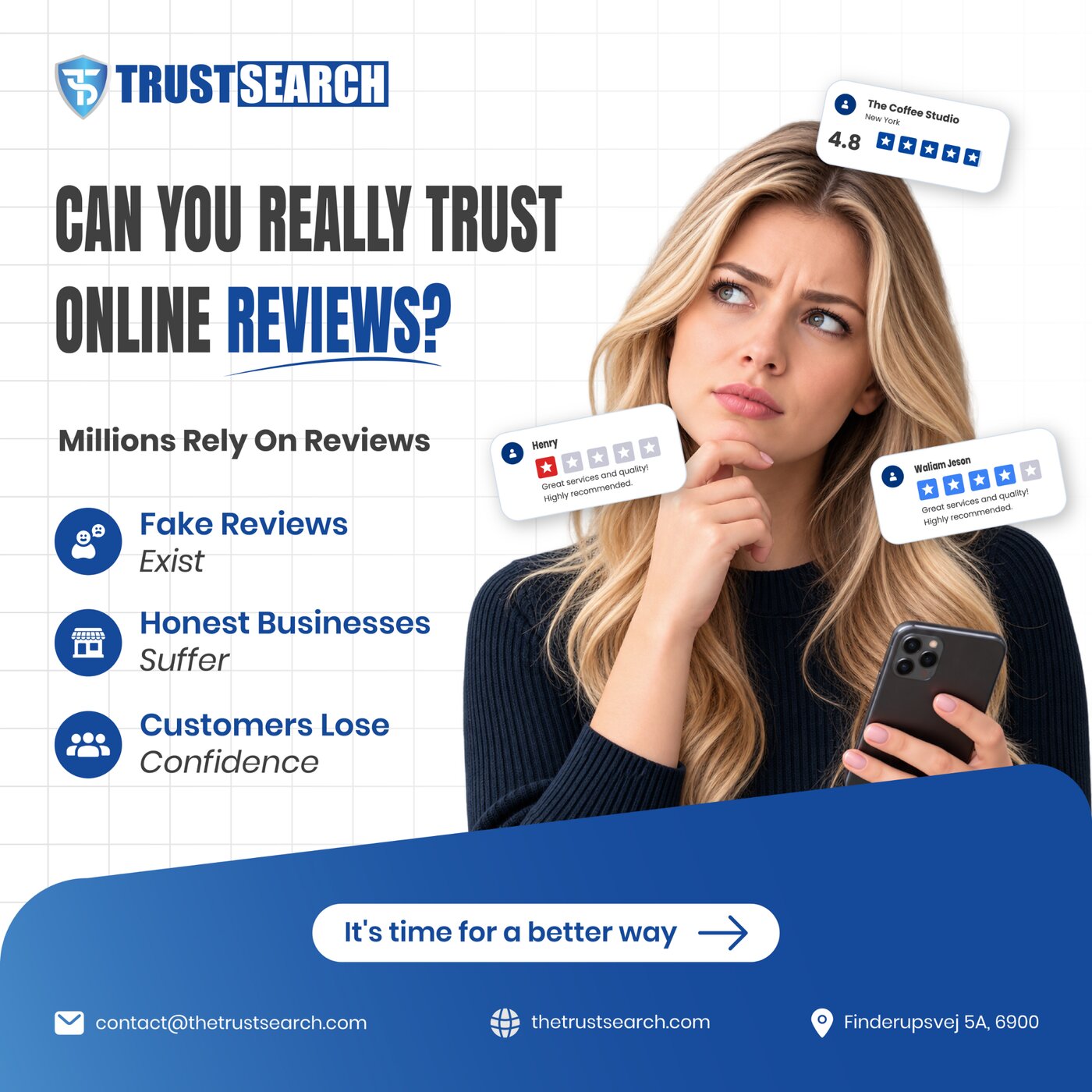 The Trust Search operates a website rating platform dedicated to connecting consumers with quality businesses through authenticated customer feedback.