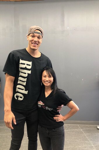 Orlando Magic’s Aaron Gordon and Minh Ngo, Executive Director at My New Red Shoes