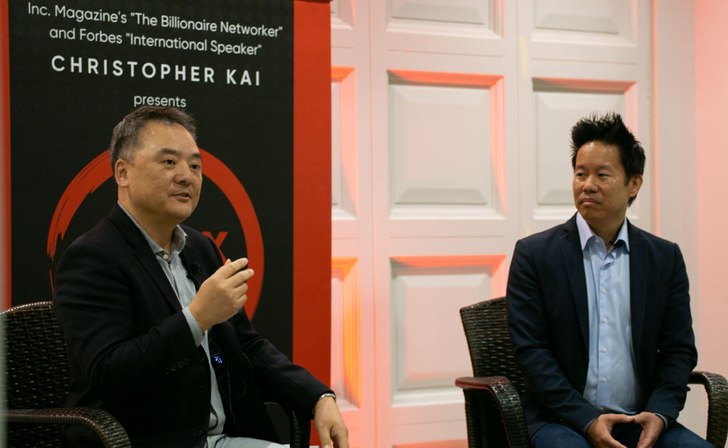 Doug Pak (left) being interviewed by GifterX Founder, Christopher Kai (right)