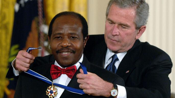 Paul Rusesabagina Receives The Presidential Medal of Freedom from President George W. Bush 