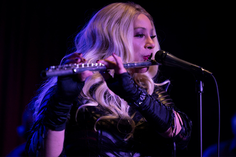 Recording Artist Kaylene Peoples solos on flute during her performance at the Catalina Jazz Club on August 11, 2023 for 