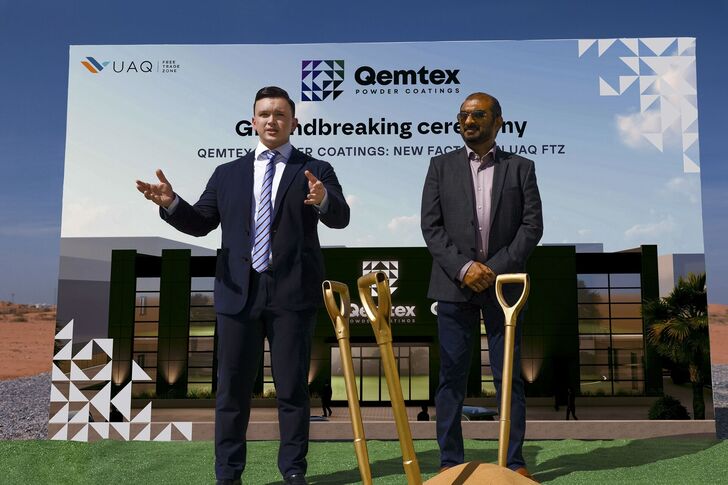 Notable figures at the groundbreaking ceremony included the CEO and Co-founder of Qemtex, Alexandr Glukhov; and General Manager of UAQ FTZ, Johnson M. George